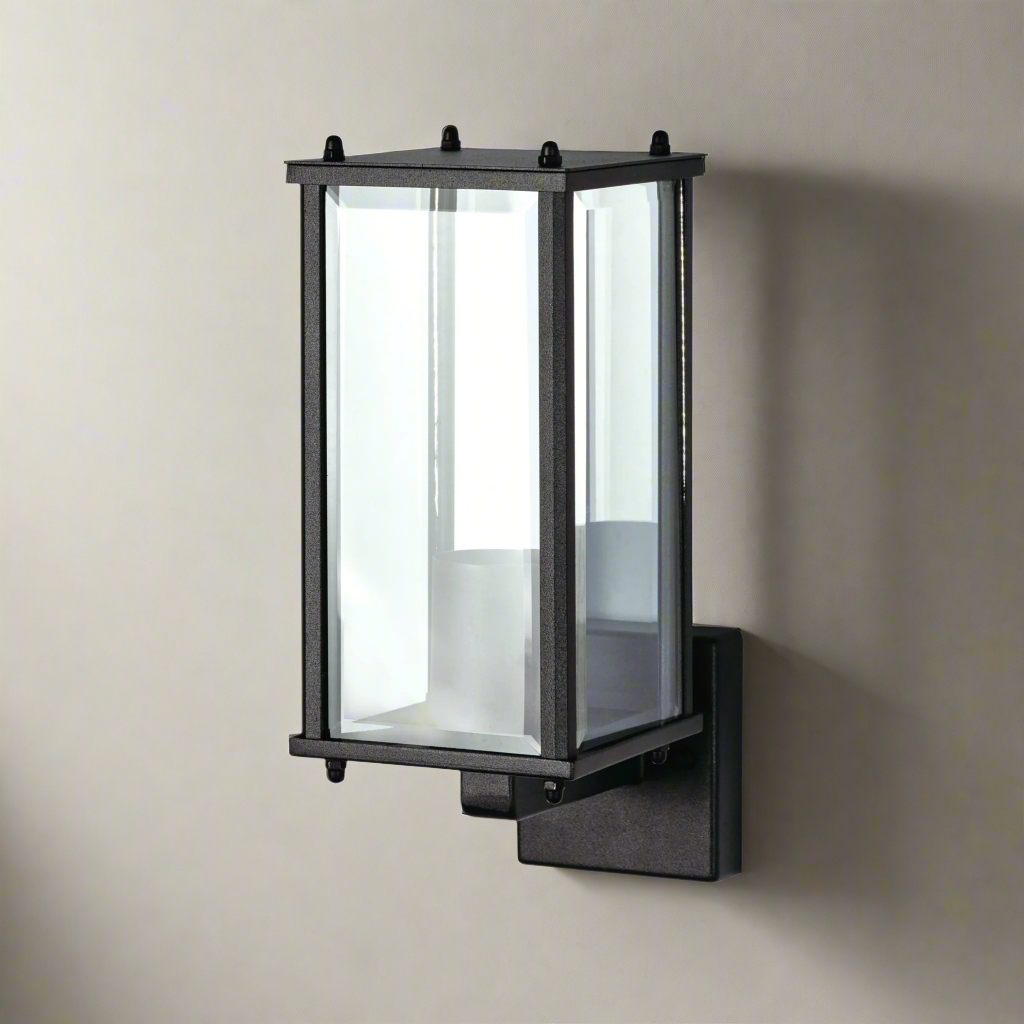 CGC MARIN Black Outdoor Wall Lantern Clear Bevelled Glass Diffuser Up IP44