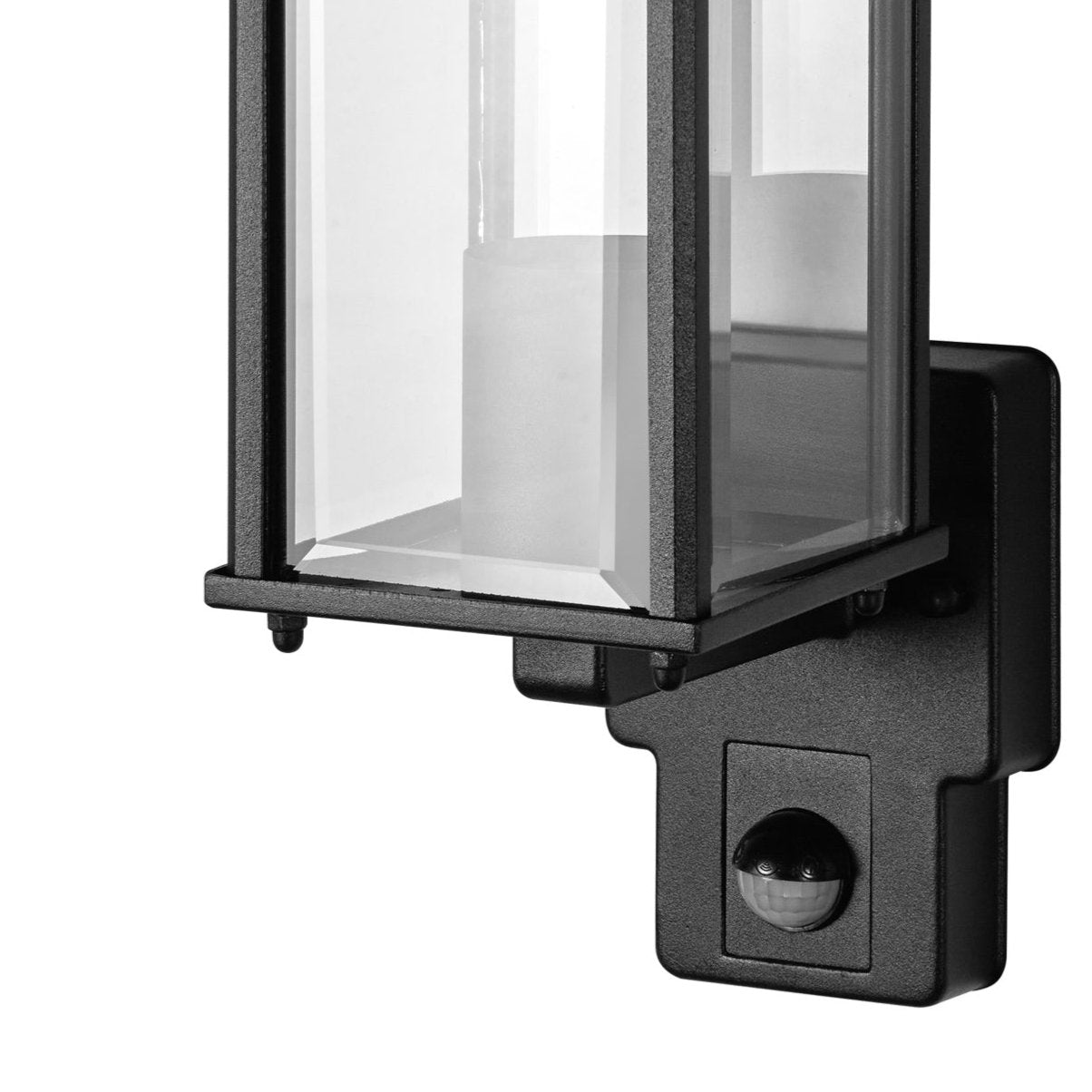 CGC MARIN Black Outdoor Wall Lantern Clear Bevelled Glass Diffuser WITH PIR Motion Sensor IP44