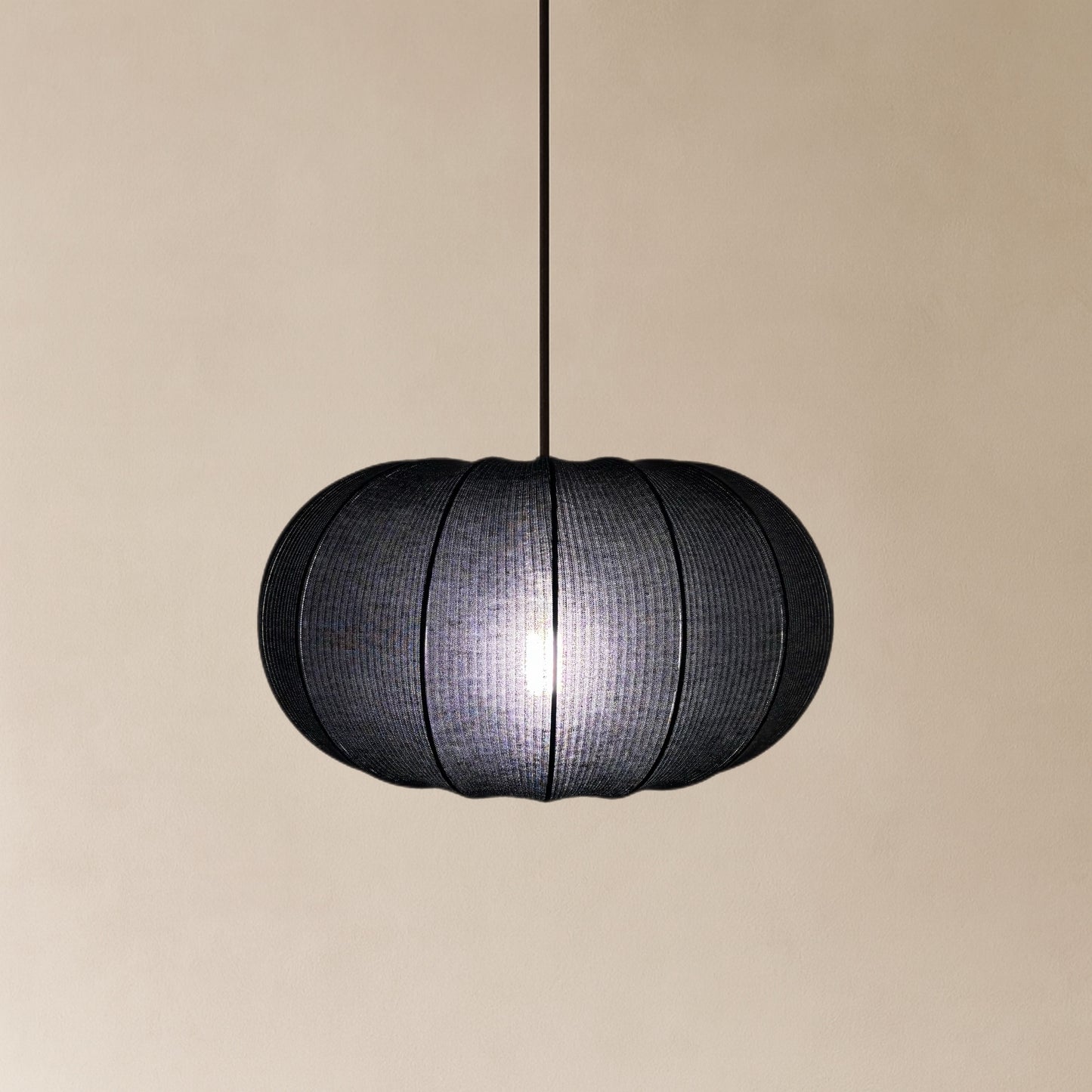 CGC LILA Black Oval Stretch Ribbed Cotton Fabric Lampshade