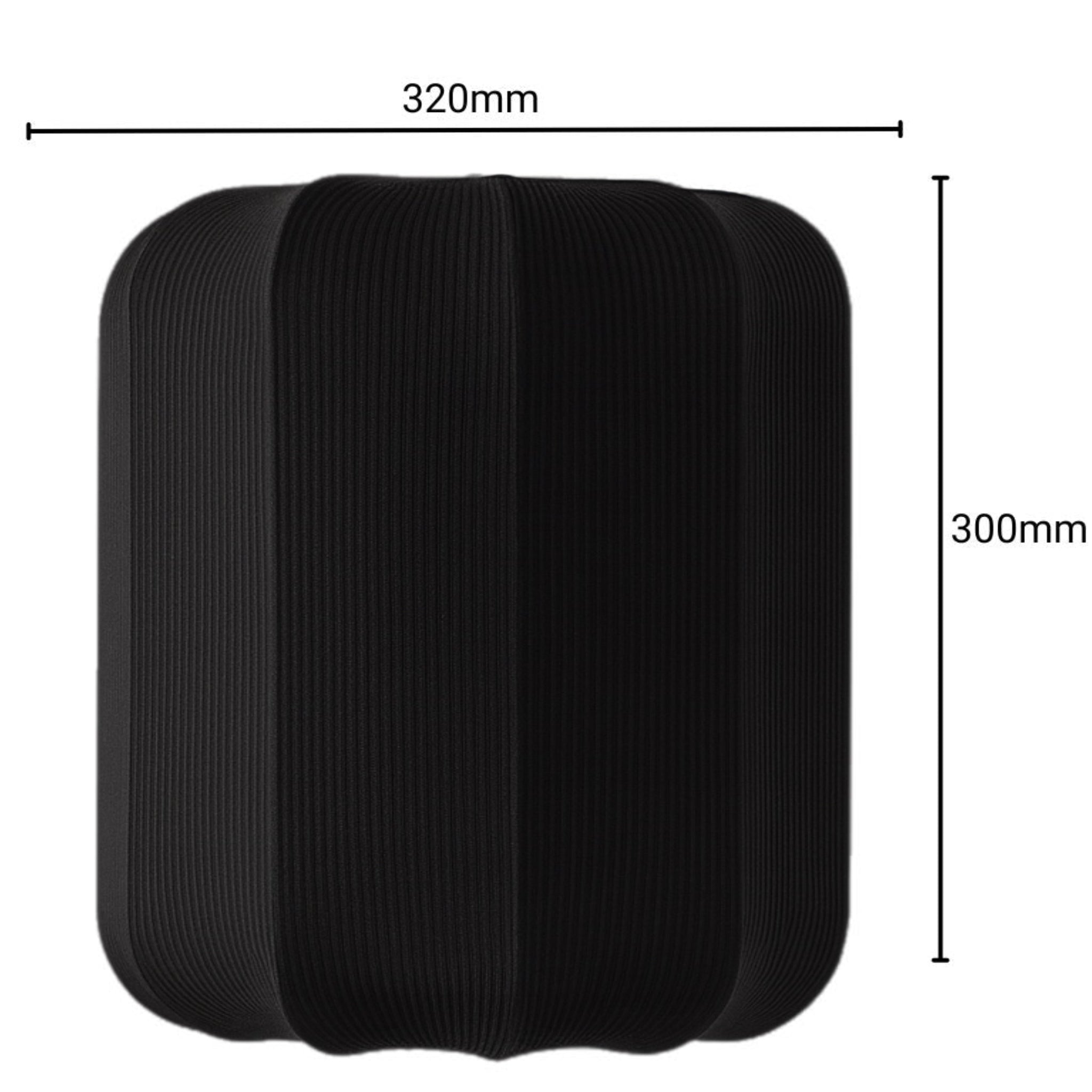 Black rectangular cushion with measurements on a white background