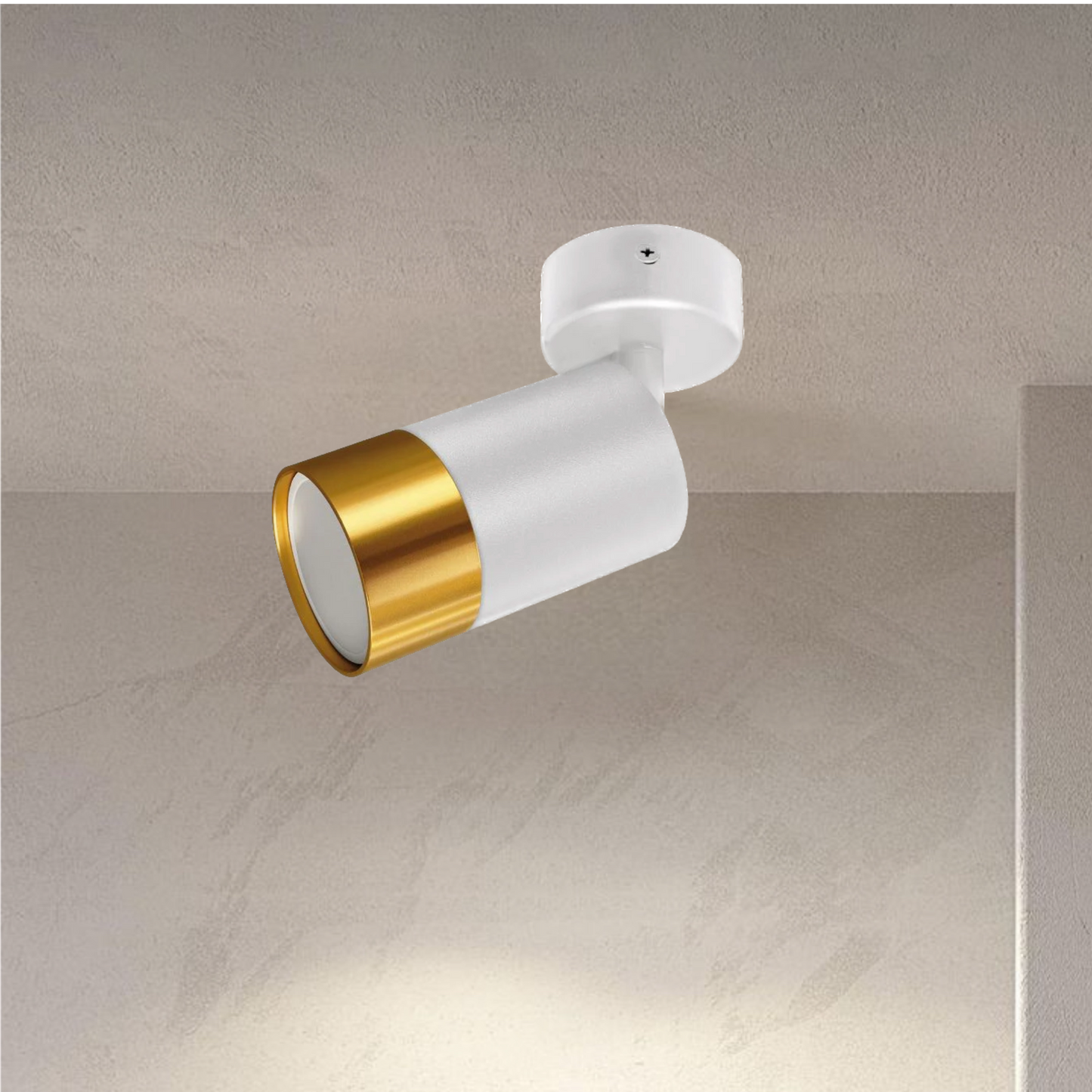 Our Puzon adjustable wall or ceiling spot light has a sleek and modern circular design with a powder coated exterior and gold interior. A simple, white spotlight is a perfect complement to classic or modern interiors the Puzon can be mounted on either wall or ceiling. Ideal for the kitchen, dining room, bedroom, or living room. It has an IP20 rating, indicating that it is dustproof.