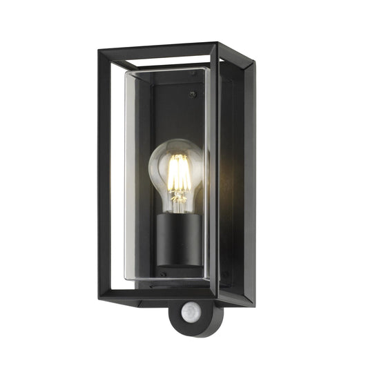 CGC FLORIANA PIR Black Outdoor Wall Light Clear Diffuser E27 Standard Screw IP54