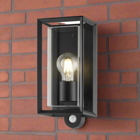 CGC FLORIANA PIR Black Outdoor Wall Light Clear Diffuser E27 Standard Screw IP54