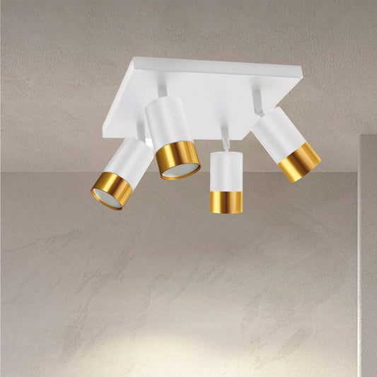 CGC PUZON White & Gold GU10 Adjustable Four Head GU10 Ceiling Spotlight Bar Light