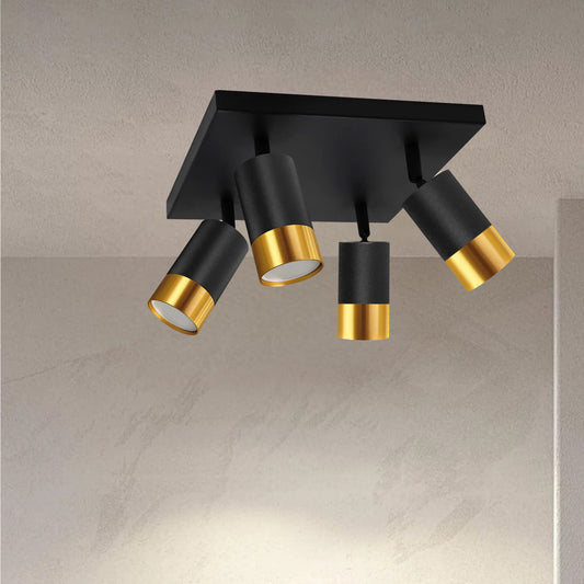 Puzon's elegant and stylish finish makes it the ideal accent to any room. It will look perfect in both traditional and modern environments. It has four adjustable heads so you can set the spot lights according to your preferences. For longevity and durability, the lamp is constructed of aluminium that has been powder coated black and finished with gold detailing.