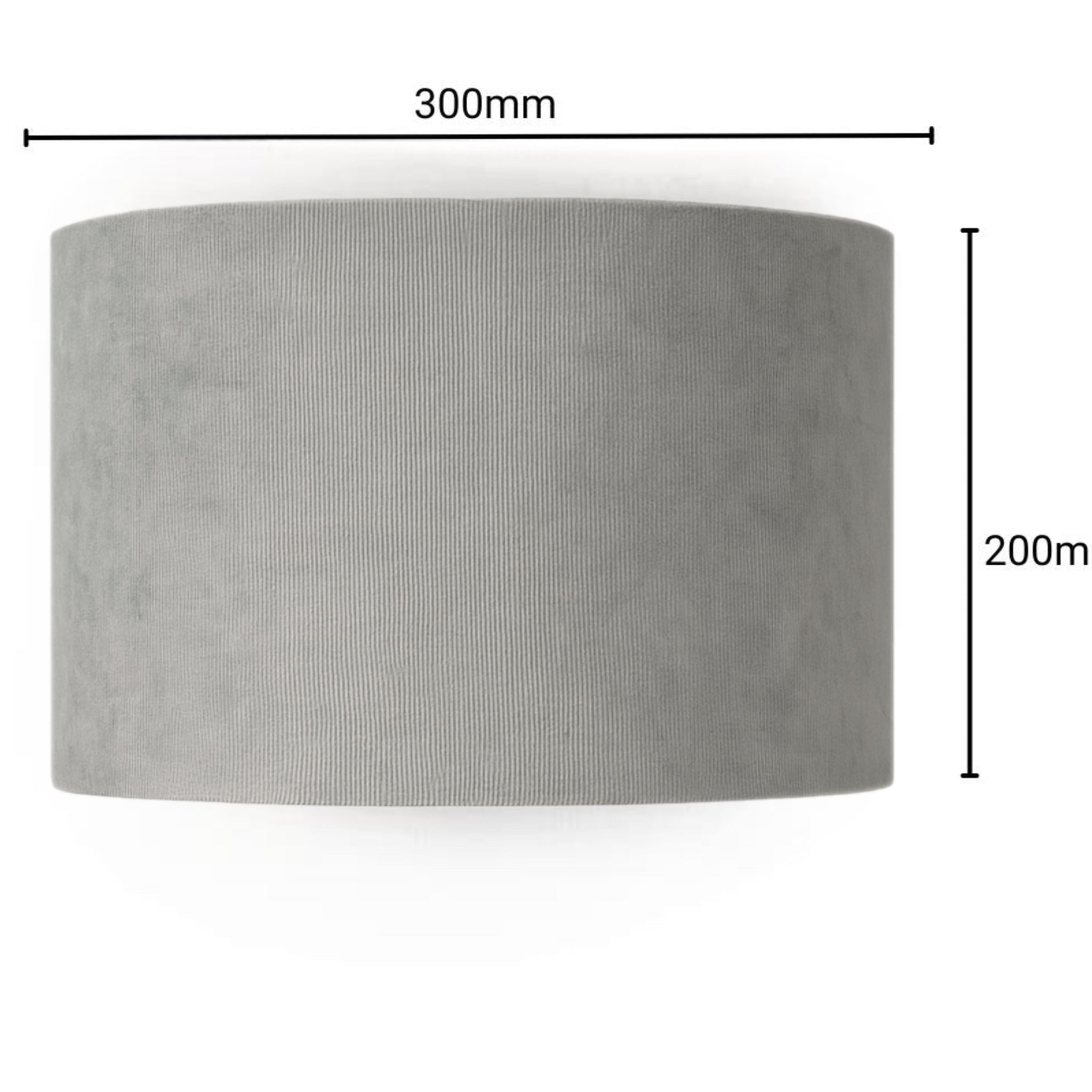 Grey cylindrical lampshade with dimensions labeled on a white background