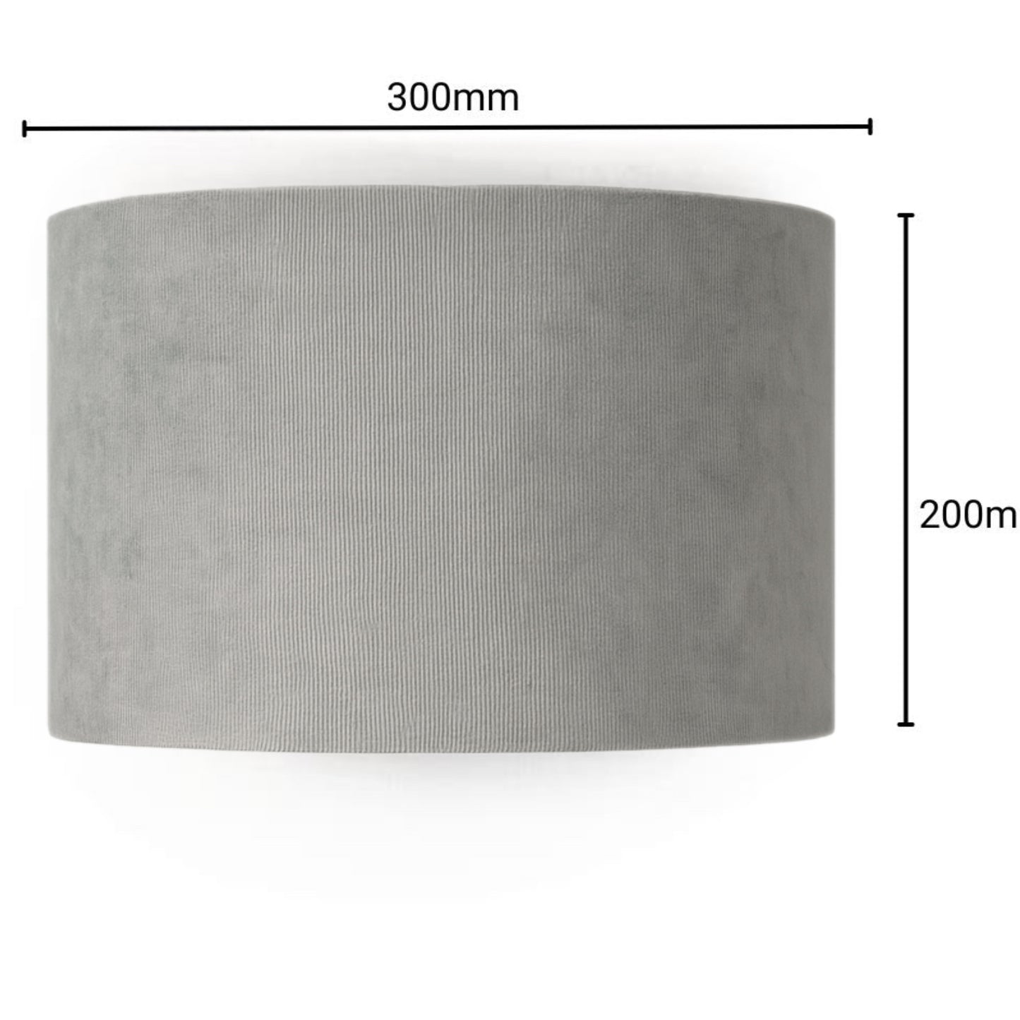 Grey cylindrical lampshade with dimensions labeled on a white background