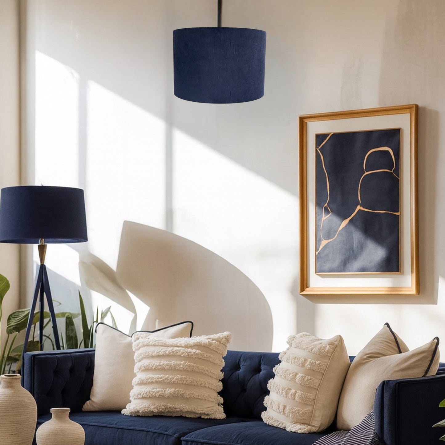 CGC LOLA Navy Corduroy 30cm Lampshade Matching Silk Inner