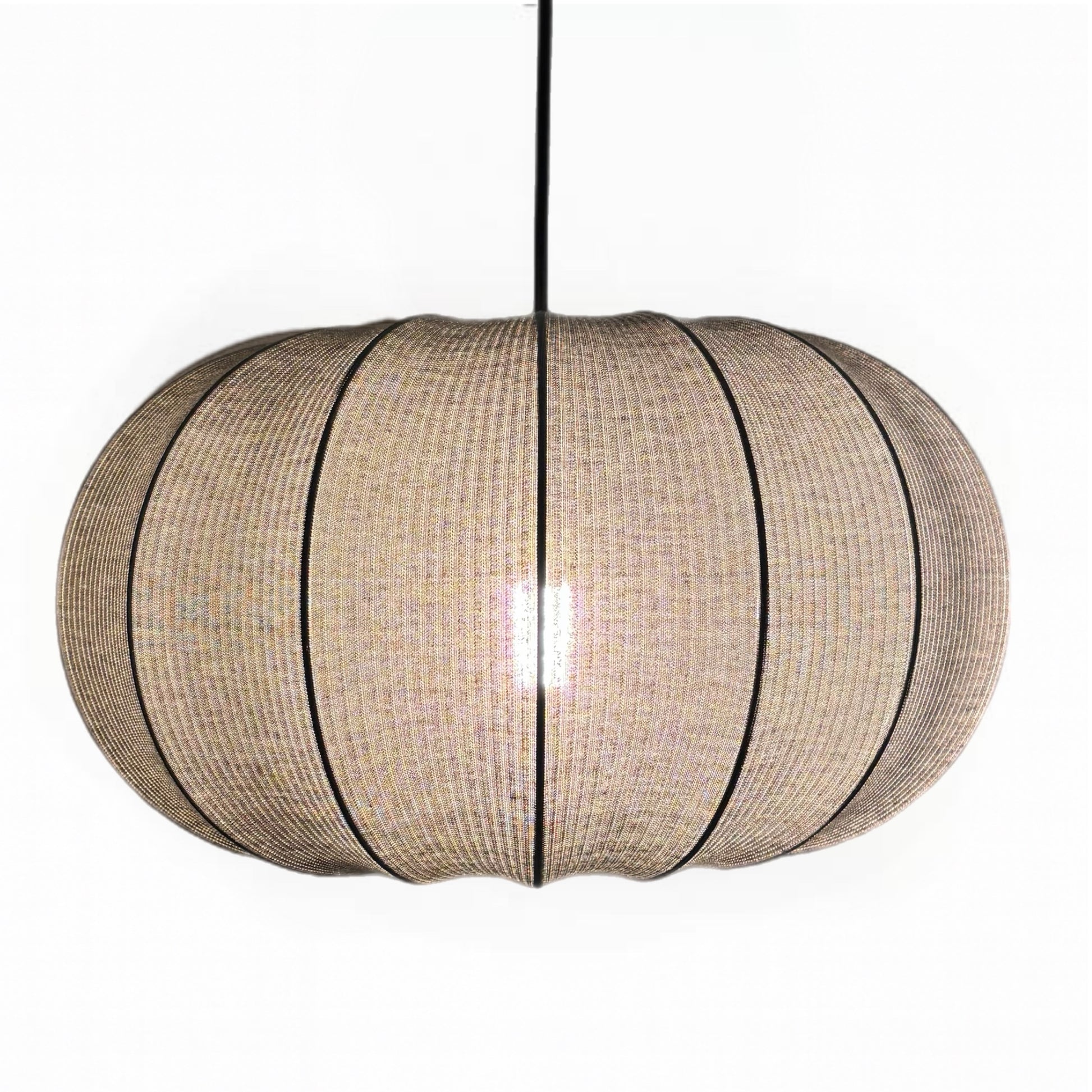 Woven pendant light on a white background