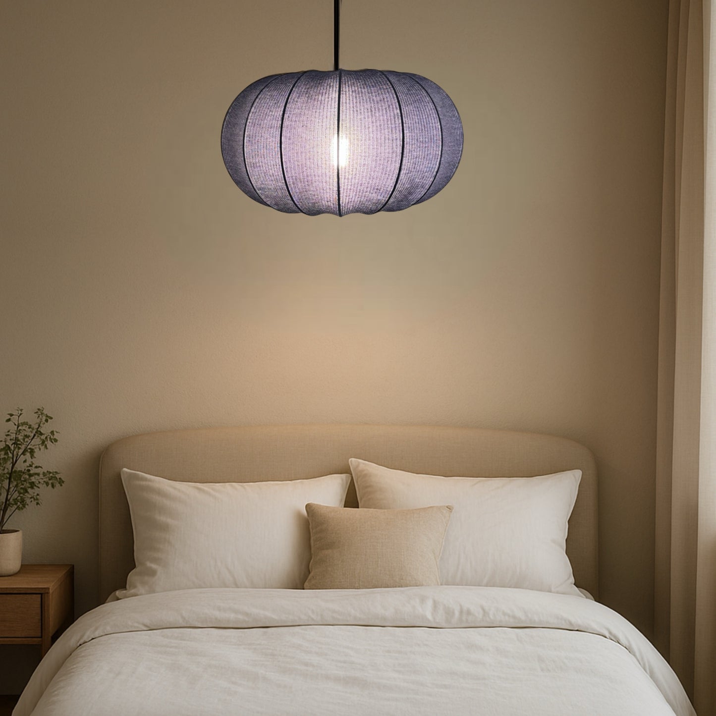 CGC LILA Navy Oval Ribbed Stretch Cotton Fabric Lampshade
