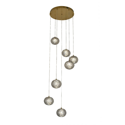 Our striking 6 Ball LED pendant light in gold with height adjustable smoked acrylic globes is the perfect way to make a statement with your interiors. It is inspired by elements of the night sky, comprising of a delicately crafted smoked acrylic crystal globes in round spherical shape and perfectly finished in low energy built in LED lights.