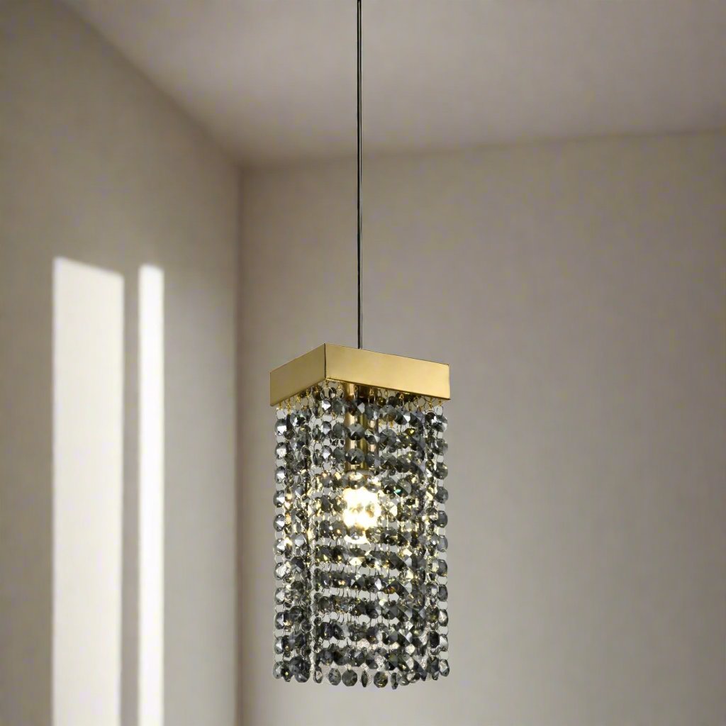 CGC ASTLEY Gold and Grey Smoked Crystal Droplets Adjustable Height Ceiling Pendant Light