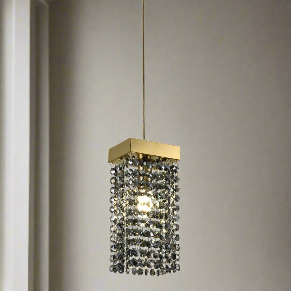 CGC ASTLEY Gold and Grey Smoked Crystal Droplets Adjustable Height Ceiling Pendant Light
