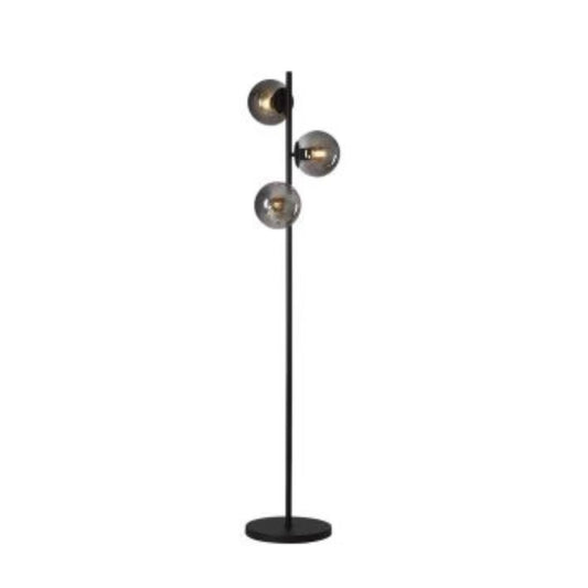CGC BREA Matt Black Floor Lamp with 3 Smoked Glass Globes