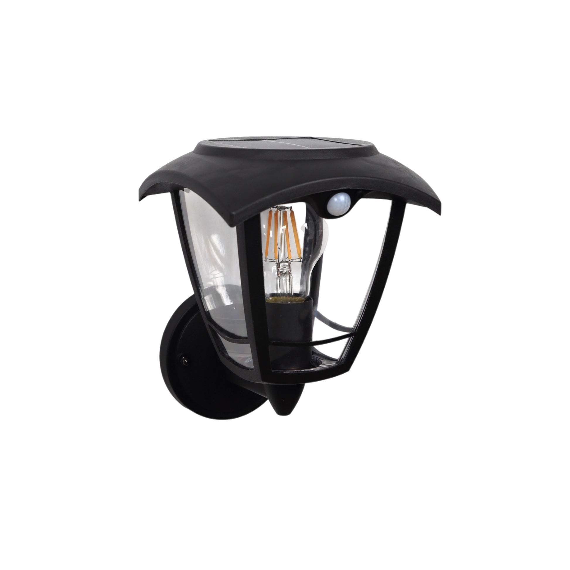 Create an aesthetically pleasing lighting system around your home with our Lara solar lantern light for your walls. This product is featured as an elegant and traditional lantern wall light design, constructed from black polycarbonate and fitted with clear polycarbonate diffusers. The Lara wall light comes complete with an integrated filament warm white LED bulb and integrated PIR motion sensor
