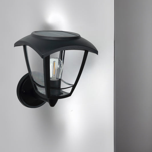 Create an aesthetically pleasing lighting system around your home with our Lara solar lantern light for your walls. This product is featured as an elegant and traditional lantern wall light design, constructed from black polycarbonate and fitted with clear polycarbonate diffusers. The Lara wall light comes complete with an integrated filament warm white LED bulb and built in solar panel.