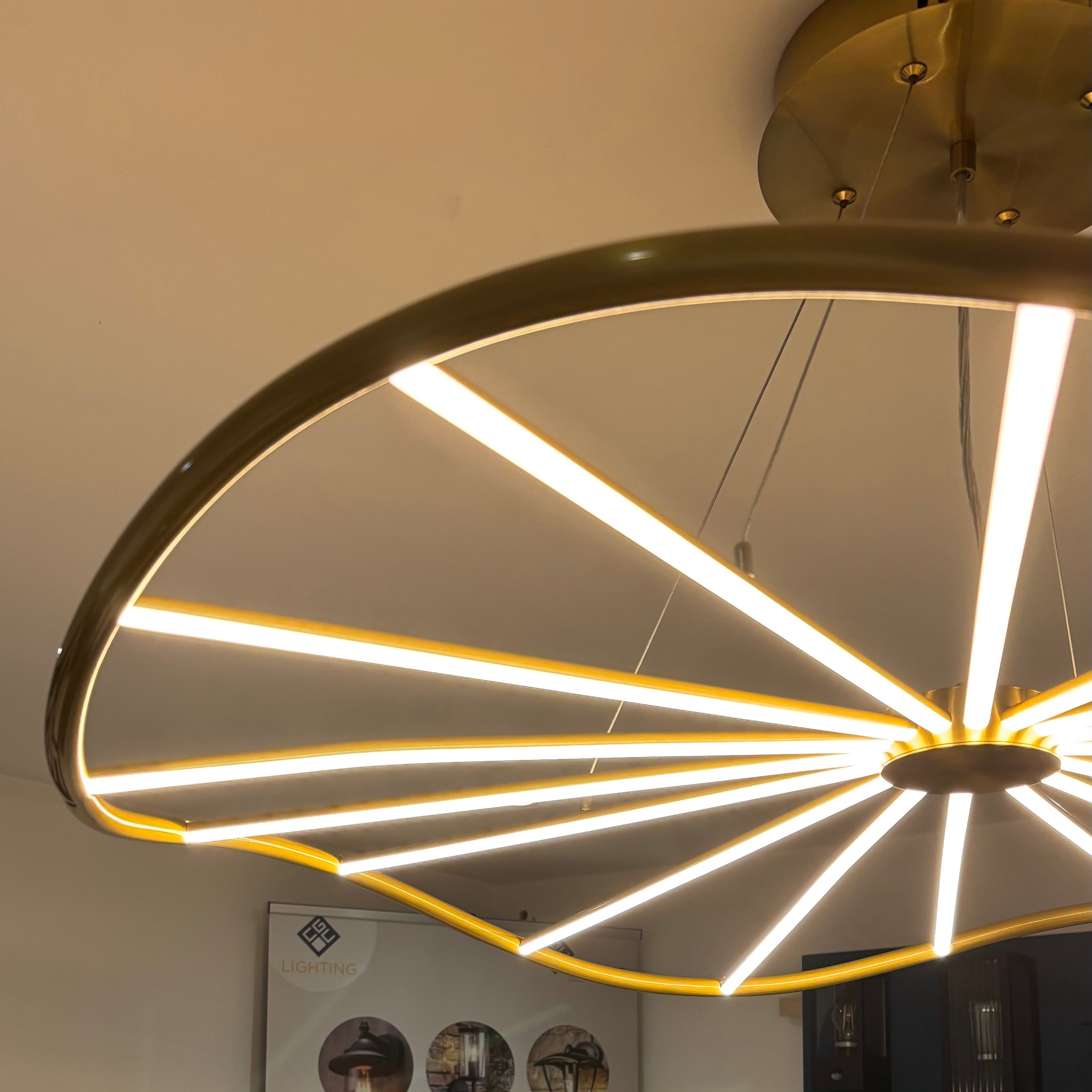 CGC PARAPLU 1 Wave 90cm Satin Gold LED Ceiling Pendant Light Chandelier