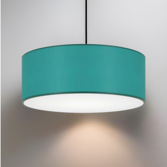he Lucia is a modern cylinder drum shaped lamp shade in a luxury cotton finish and opal diffuser. This fantastic shade can double up as either a ceiling pendant light shade or table lampshade. Easily fits to your standard ceiling light fitting - no wiring required.