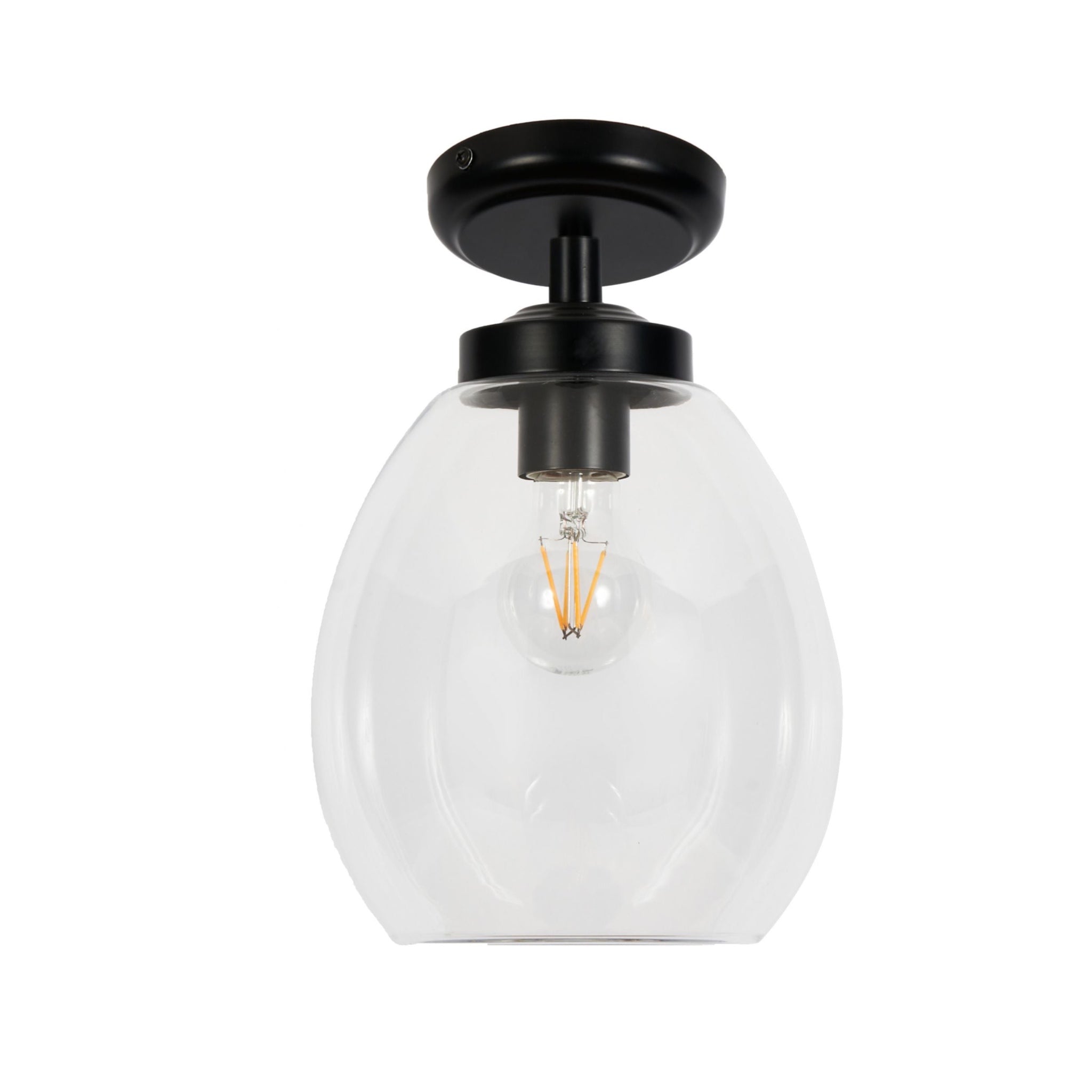 CGC AMELIA Clear Glass Lampshade E27 Pendant Cord with Black Base IP44 Suitable For Bathrooms