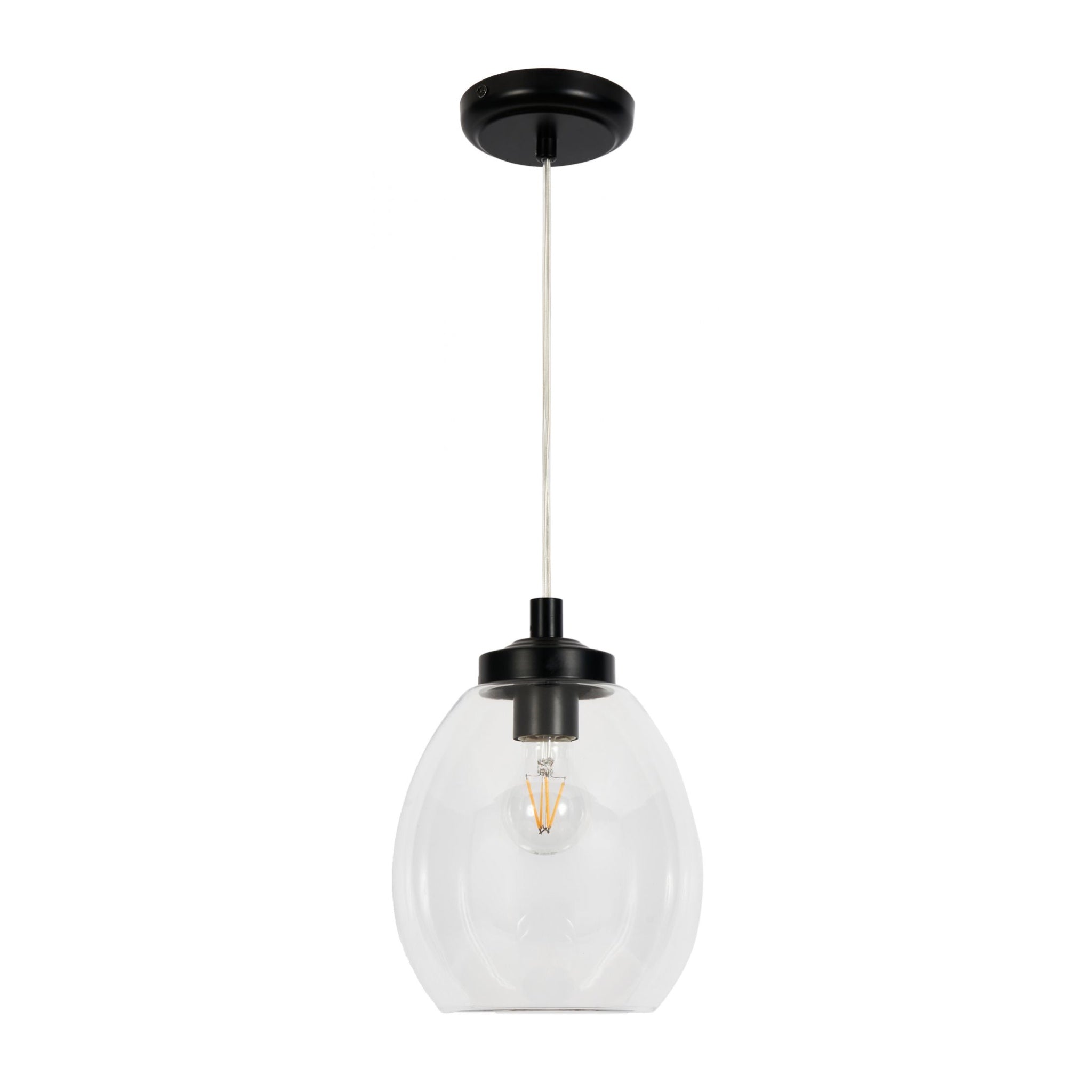 CGC AMELIA Clear Glass Lampshade E27 Pendant Cord with Black Base IP44 Suitable For Bathrooms