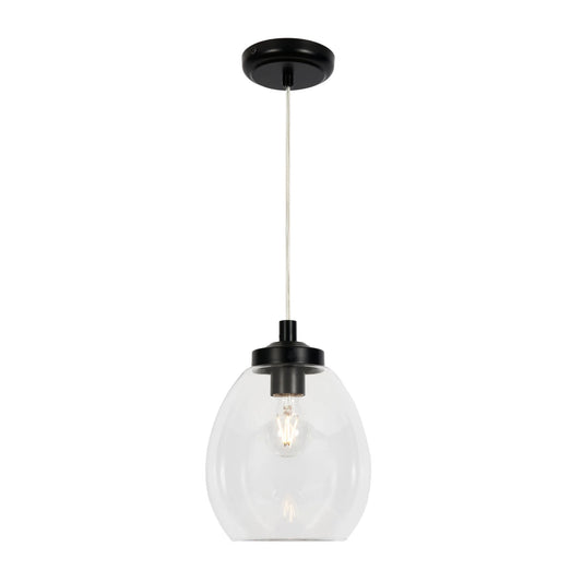 CGC AMELIA Clear Glass Lampshade E27 Pendant Cord with Black Base IP44 Suitable For Bathrooms