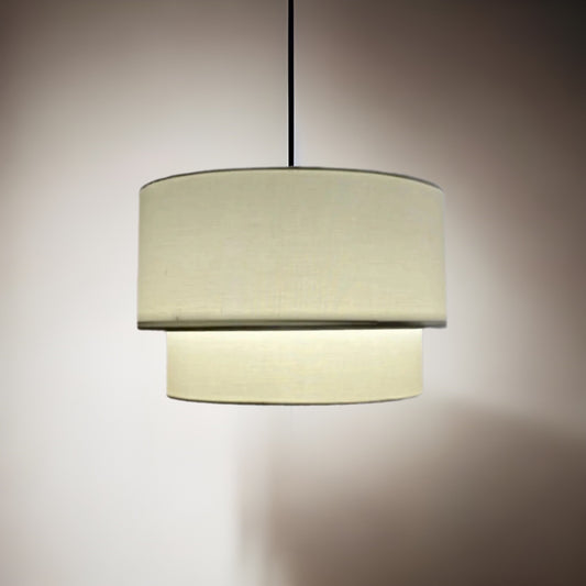 Our Kimber easy fit two tiered luxury fabric double layered shade is contemporary in its appearance and we have designed the shade to suit a range of interiors. Easy to fit simply attached to an existing pendant flitting.  It is crafted from high quality fabric material in two layers and complimented with a white inner