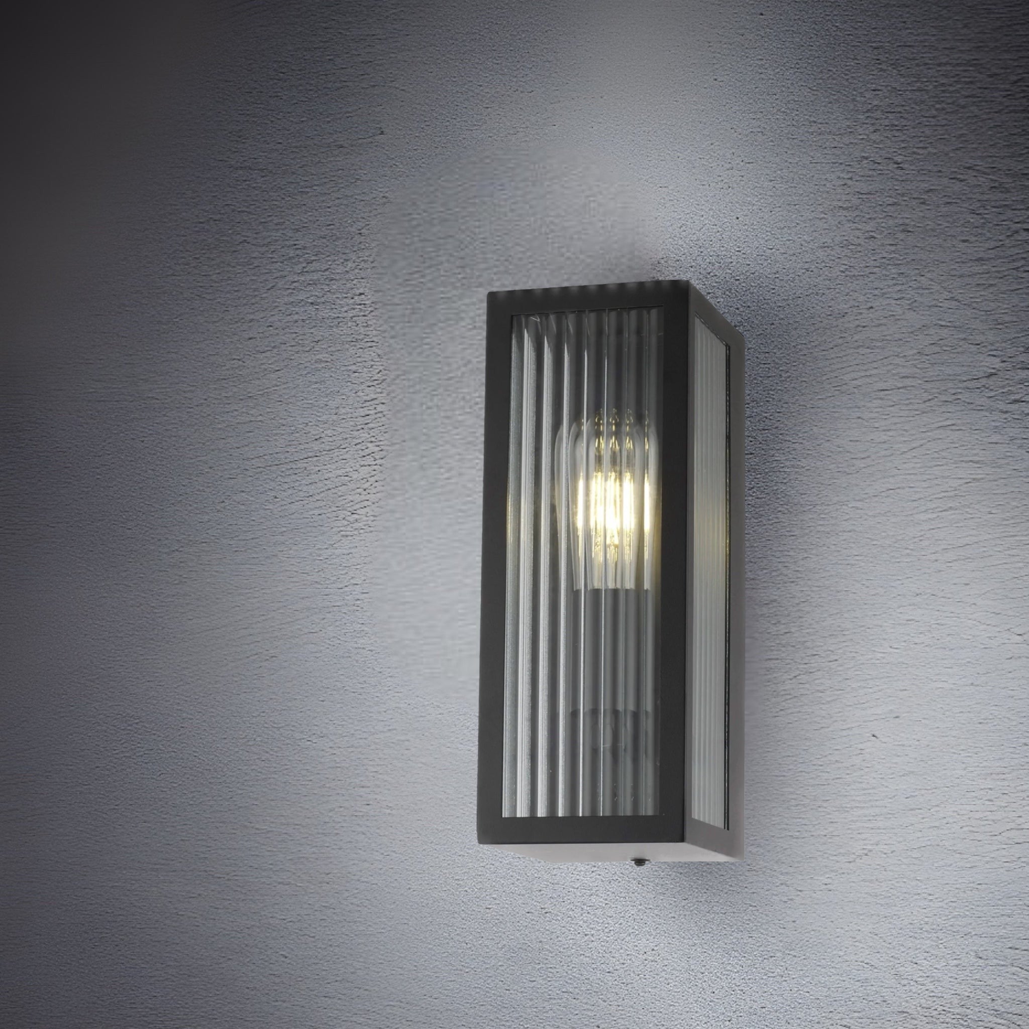 CGC STELLA Bevelled Glass Black E27 Outdoor Box Wall Light
