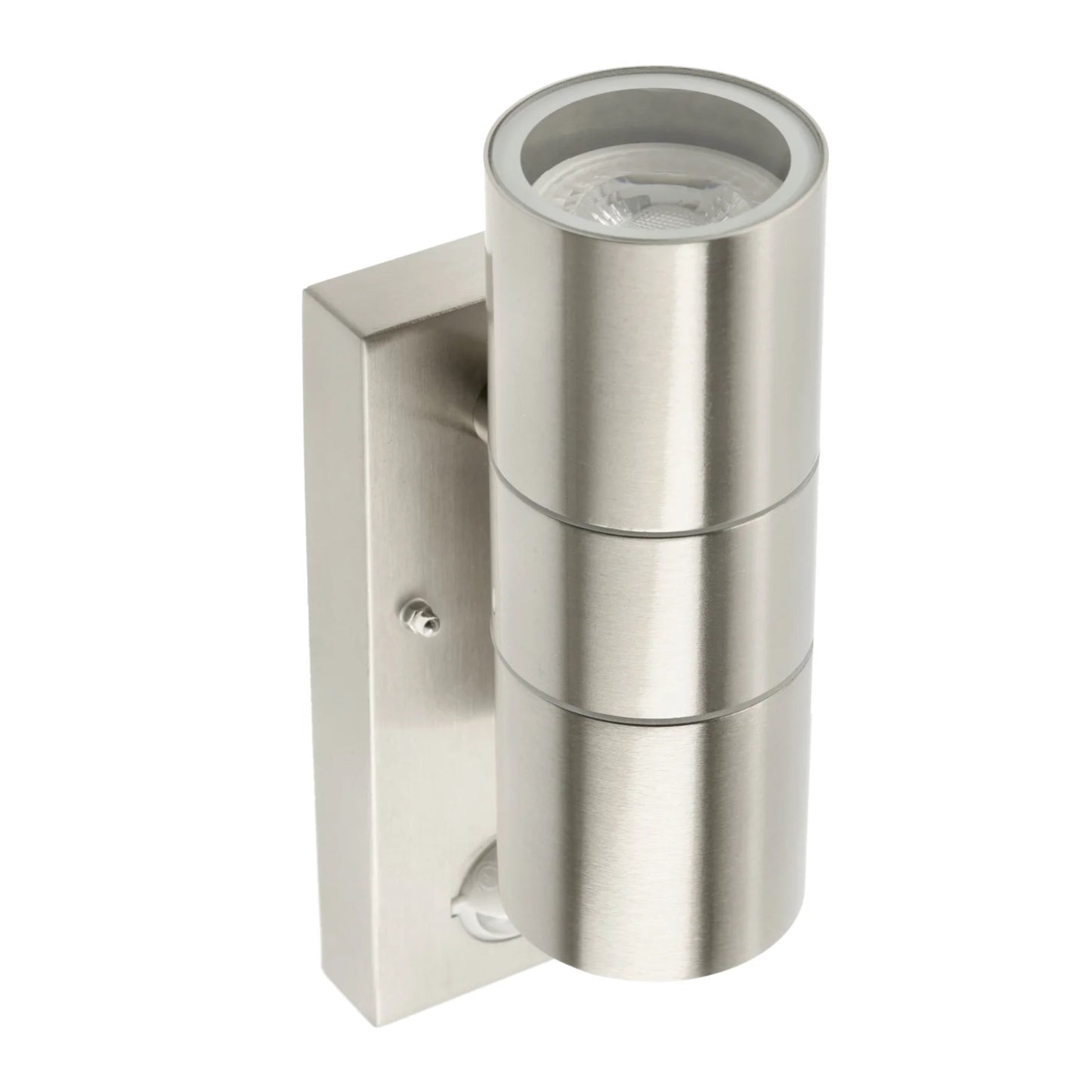 Our Alesha outdoor up and down light is modern and stylish in its appearance.  It comes in a cylinder design mounted on a rectangle back plate complete with clear glass diffusers and built in PIR motion sensor. It is designed for durability and longevity with its robust material producing a fully weatherproof and water resistant light fitting