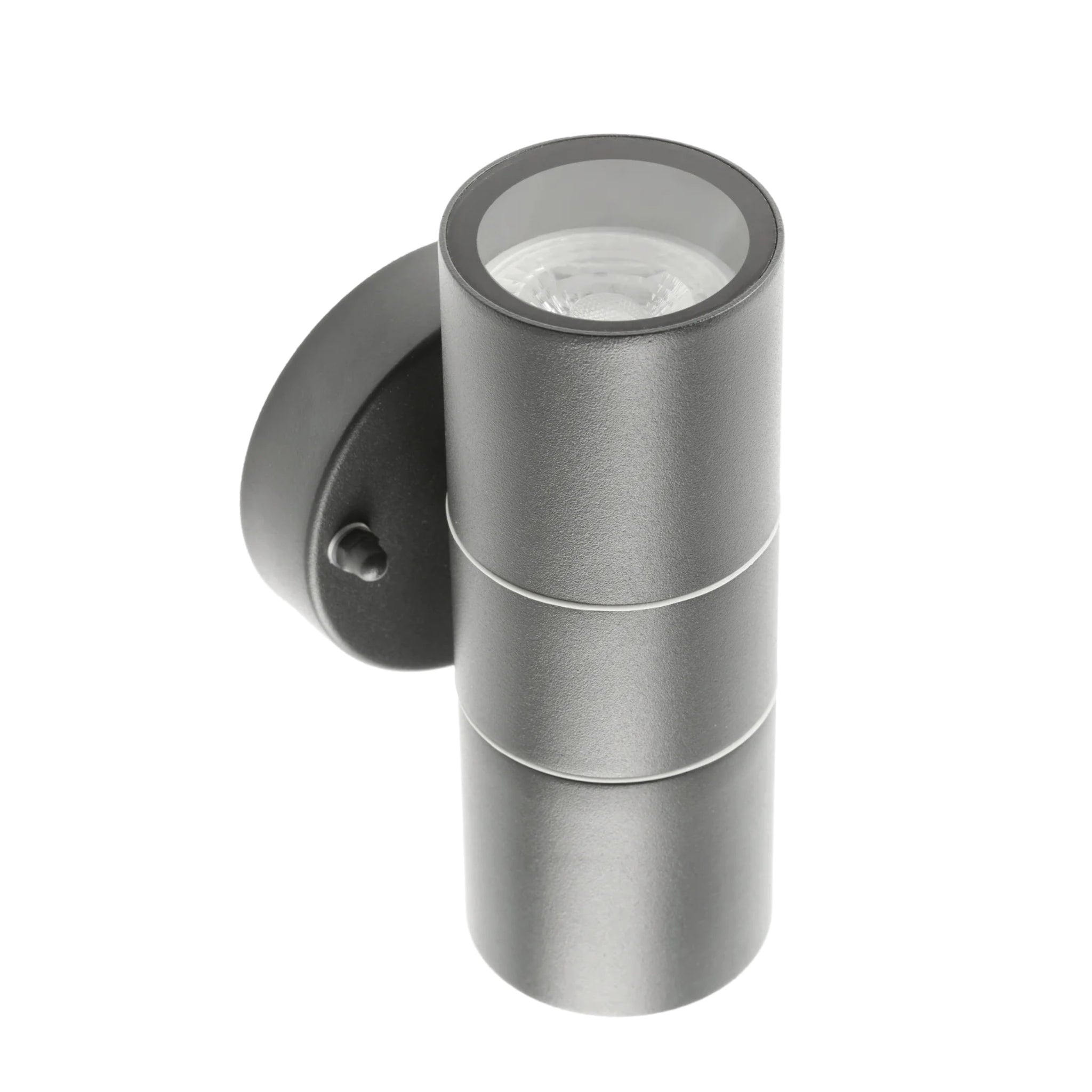Our Mia outdoor up and down outdoor wall light is modern and stylish in its appearance.  It comes in a cylinder design mounted on a circular back plate and complete with clear glass diffusers. It is designed for durability and longevity with its robust material producing a fully weatherproof and water resistant light fitting