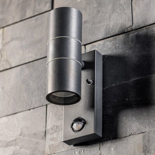 Our Mia outdoor single down light is modern and stylish in its appearance.  It comes in a cylinder design mounted on a rectangle back plate complete with clear glass diffuser and built in PIR motion sensor. It is designed for durability and longevity with its robust material producing a fully weatherproof and water resistant light fitting
