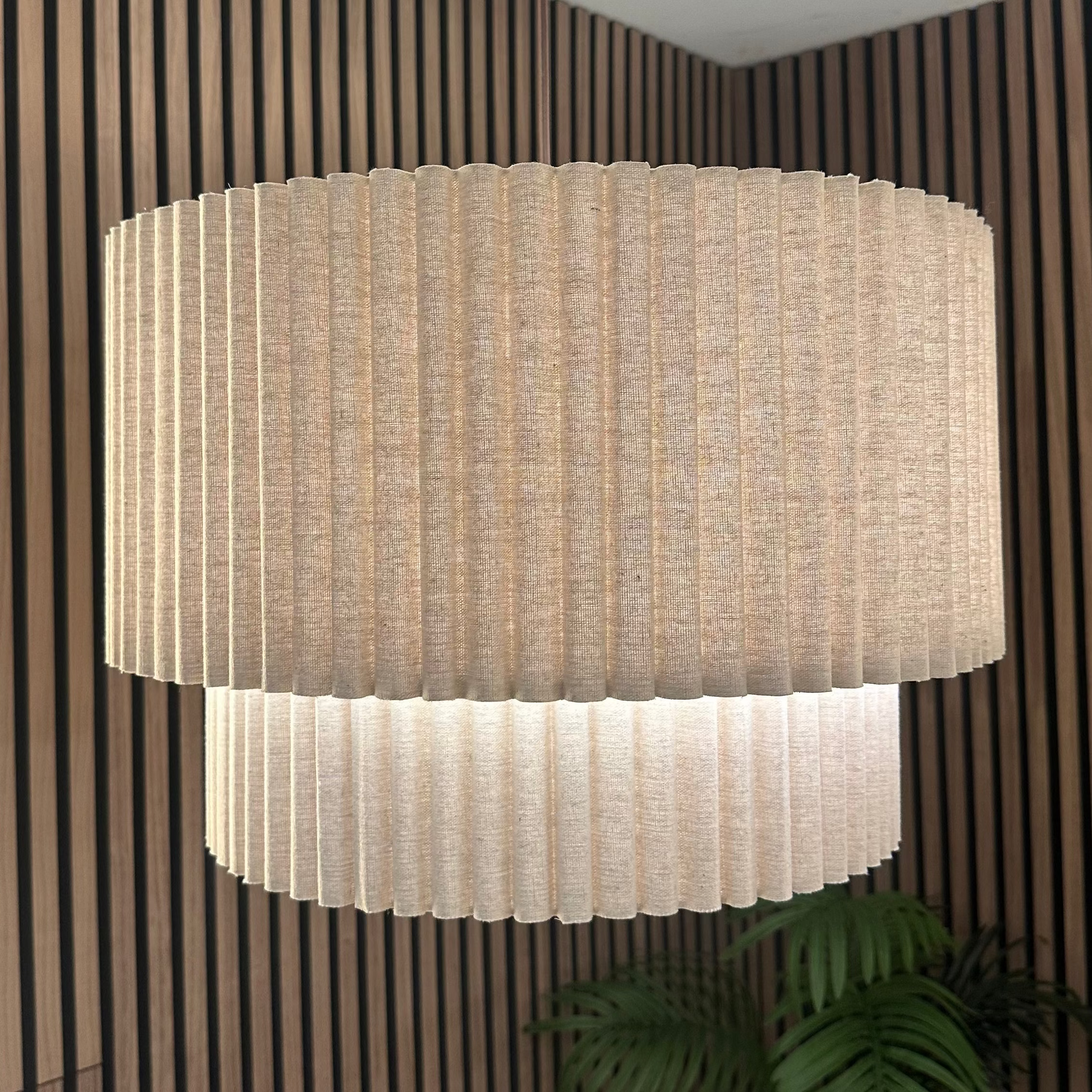 CGC Allegra Oatmeal Linen Fine Scallop Two Tier Extra Large Layer Drum Lampshade