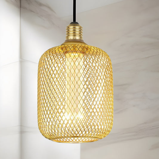 Our decorative gold mesh E27 LED drum bulb provides a unique aesthetic, blending seamlessly into many decors. Made from gold wire mesh in drum cross hatch pattern giving this bulb a real industrial feel. This energy-saving bulb is perfect for exposed lighting designs fits any standard E27 lamp holder.