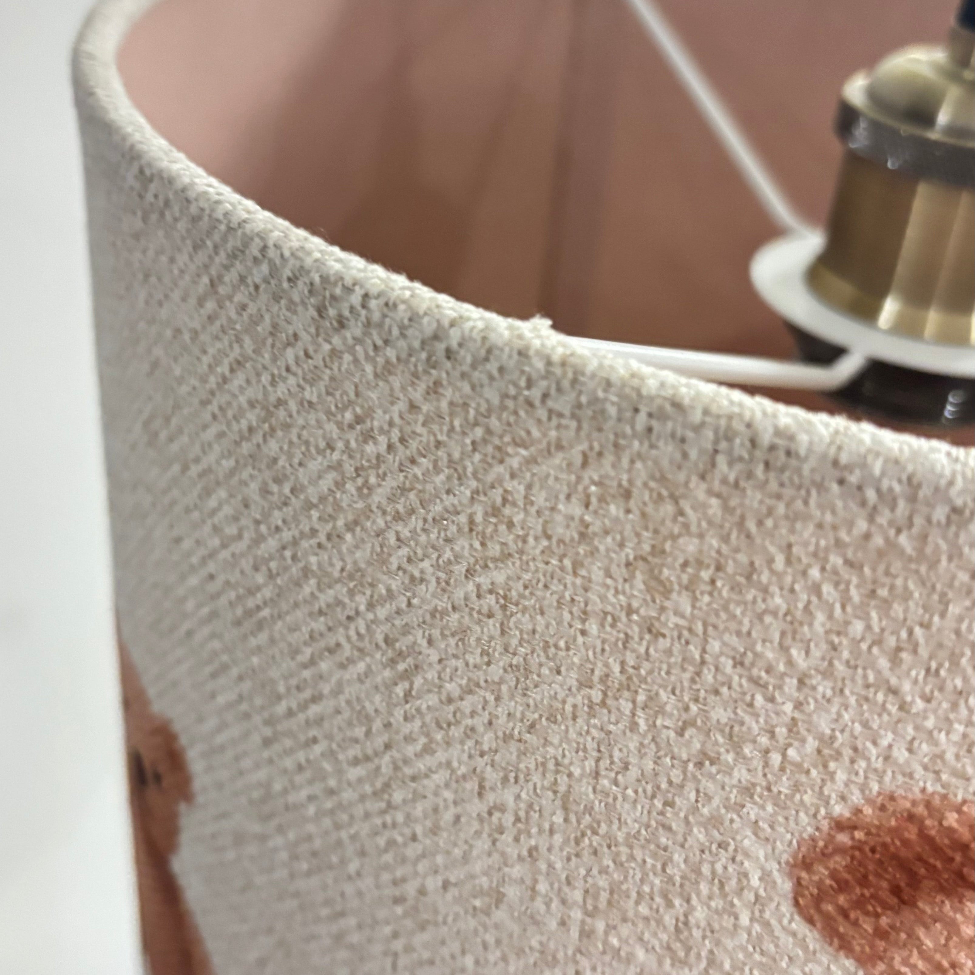 Close-up of a lampshade with teddy bear design on a white background