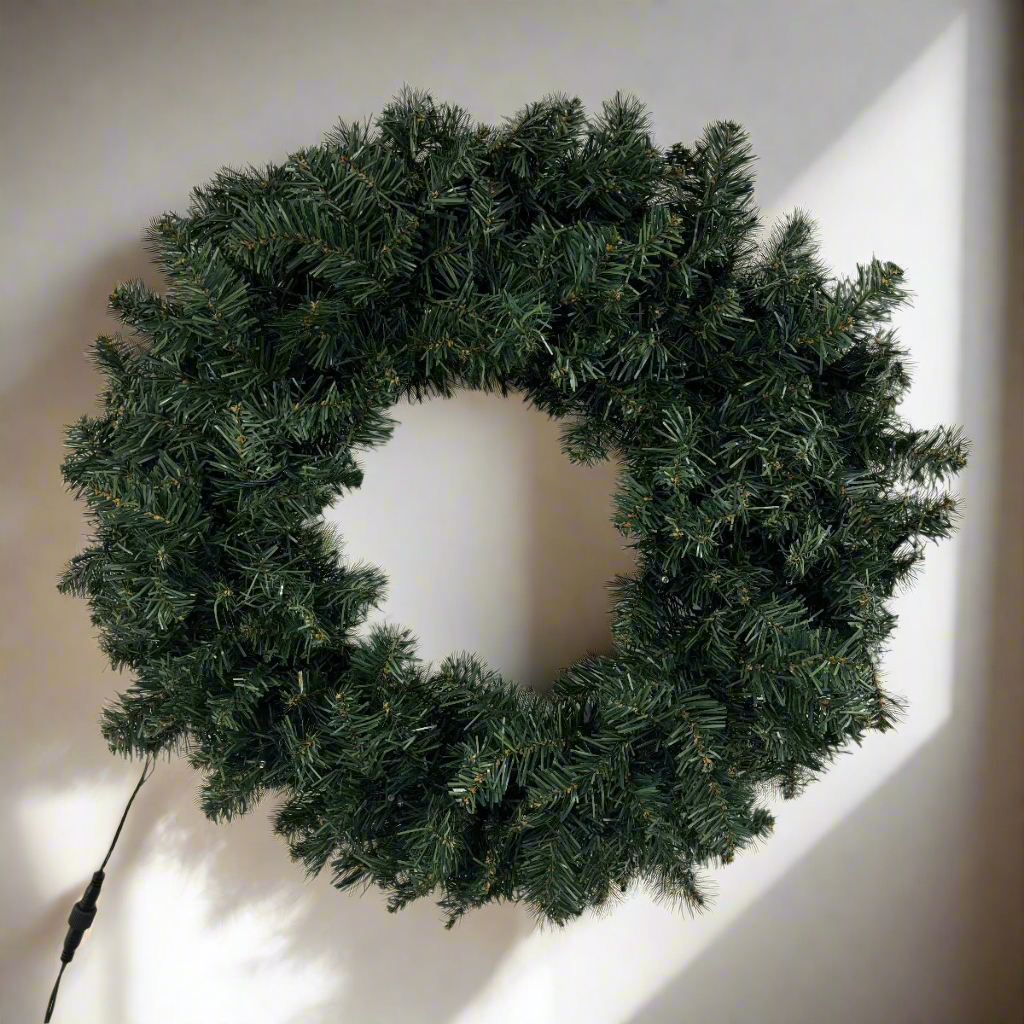 70cm Large Luxury Green Pine Pre Lit LED Christmas Wreath