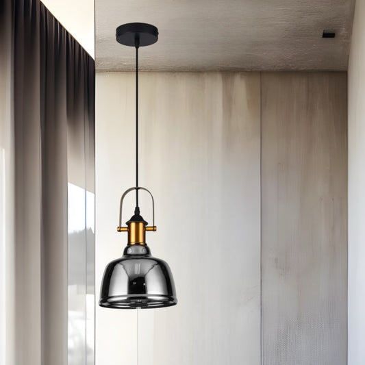 Industrial lighting has been very popular in the lighting sector for some time. Our glass grey smoked Toby pendant light with its brass fitting is a very attractive light fitting for all kinds of modern living space especially over counter and  kitchen islands. 