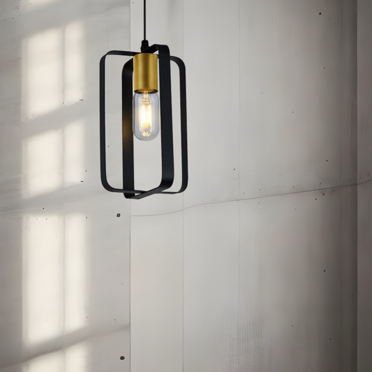 Our Oxalis pendant light is a stylish addition suitable for every room, its metal black rectangle cage shape with contrasting gold lamp holder creates an amazing feature on any ceiling. The lamp looks great with a filament light bulb, especially in industrial and modern interiors.