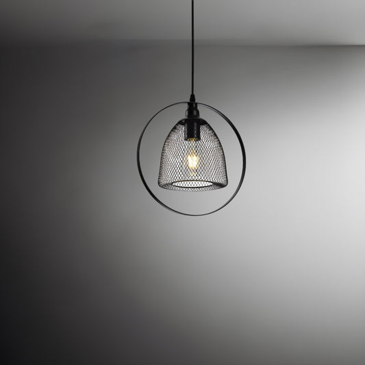 Modern contemporary mesh metal black design pendant light. This light fitting will be sure to add style and industrial feels to your room. Its unique design will be sure to make this a real focal point. Comes complete with a 1.2 metre adjustable black cable and matching black 10cm  ceiling rose