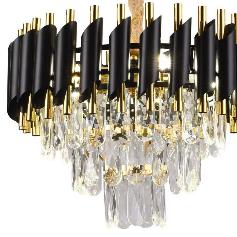 CGC LEOLA Black and Gold Crystal adjustable ceiling light pendant