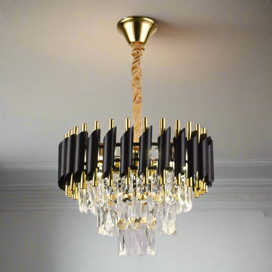 CGC LEOLA Black and Gold Crystal adjustable ceiling light pendant