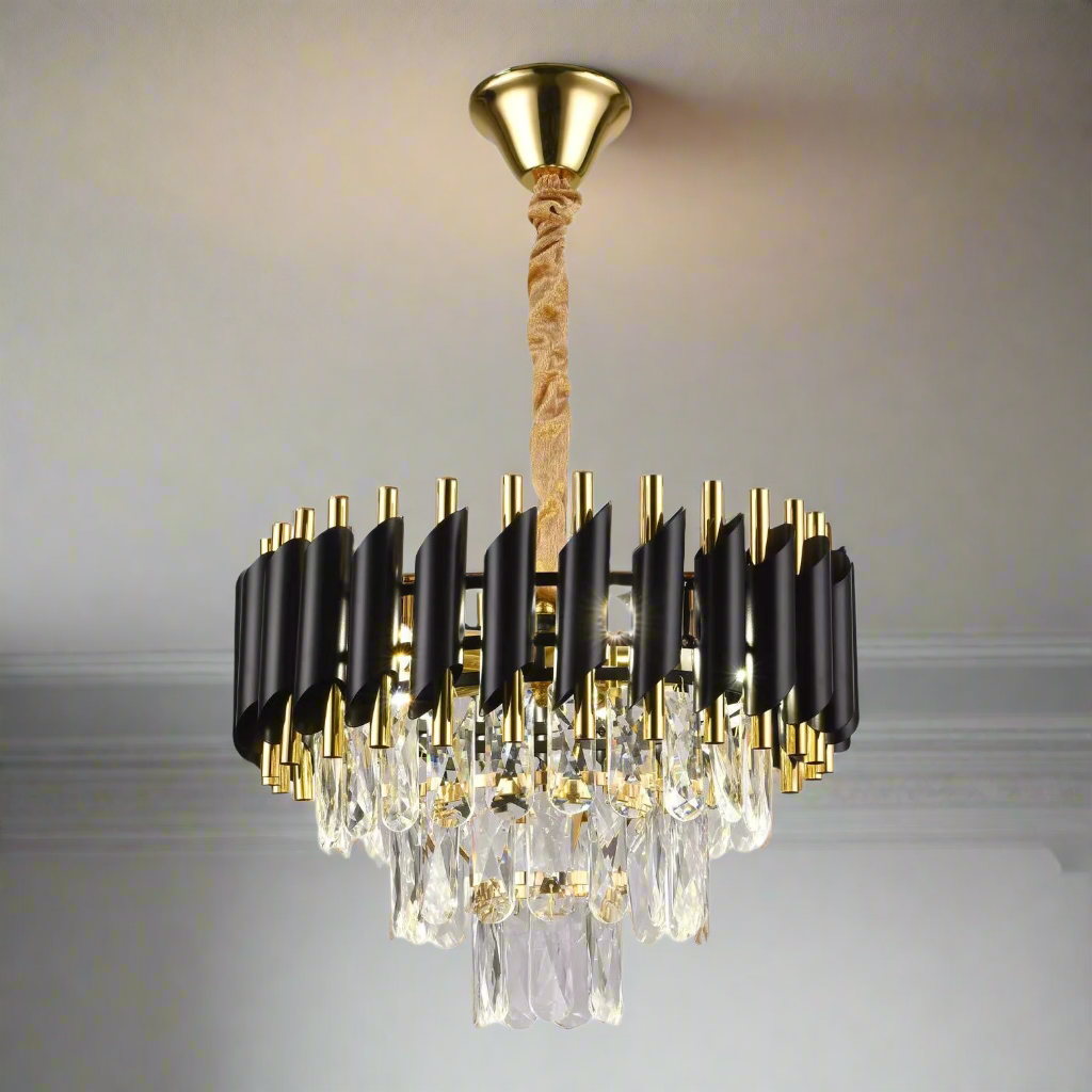 CGC LEOLA Black and Gold Crystal adjustable ceiling light pendant