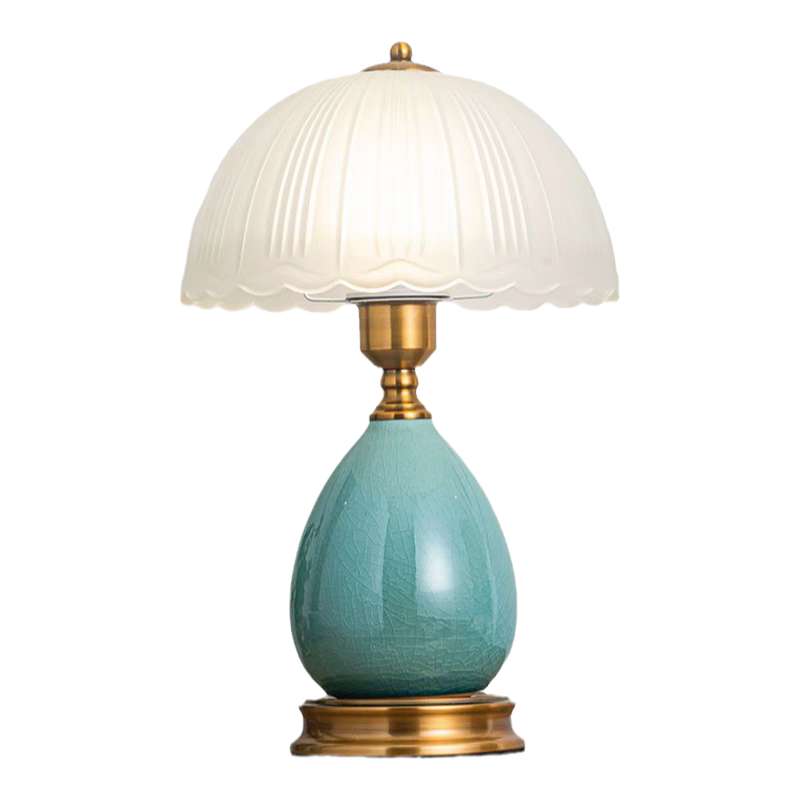 CGC TIFFANY Large Blue Ceramic Table Lamp with Frosted Glass Shade