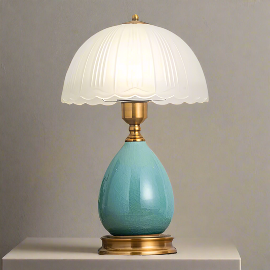 CGC TIFFANY Large Blue Ceramic Table Lamp with Frosted Glass Shade