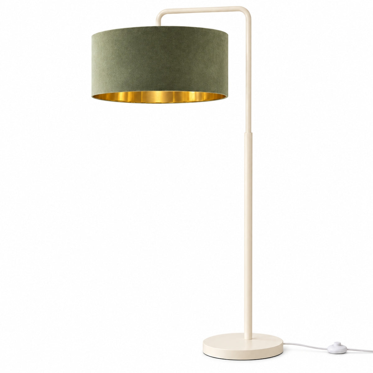 CGC Kyra Cream Angled Floor Lamp with Large 45cm Velvet Lampshade