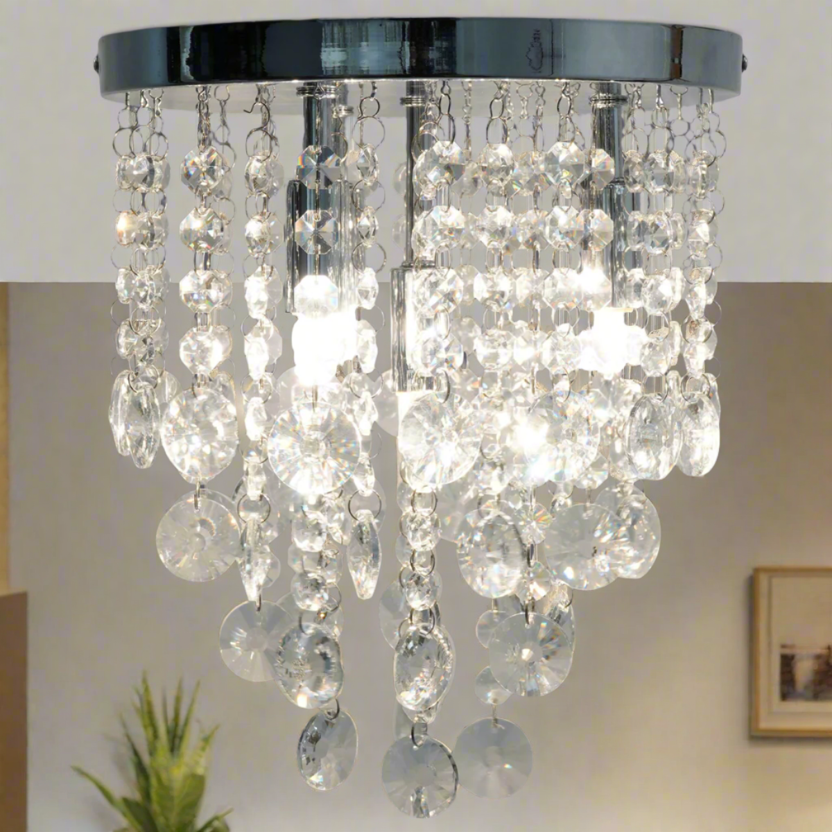 CGC ELORA Chrome Luxury Beaded Flush Ceiling Light Chandelier