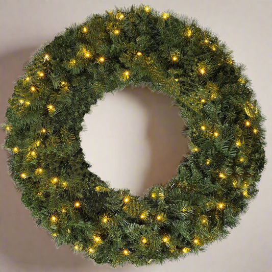 70cm Large Luxury Green Pine Pre Lit LED Christmas Wreath