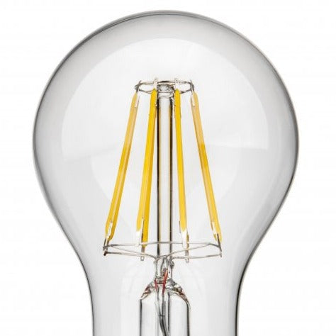 Our warm white LED bulbs have a visible filament for a distinctive look that will complement an array of home decors. The clear glass gives a bright and strong light output.  Not only is it a decorative feature light bulb, but it also has low energy consumption, making it both practical and ideal for mood lighting.