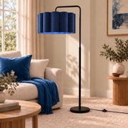CGC Kyra Matt Black Angled Floor Lamp with Large Scalloped Lampshade