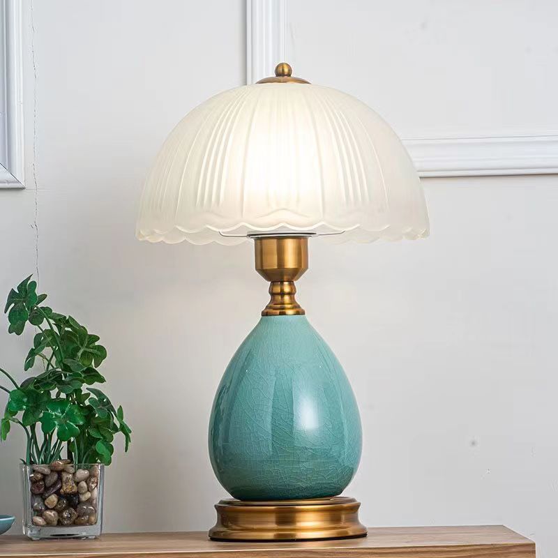 CGC TIFFANY Large Blue Ceramic Table Lamp with Frosted Glass Shade