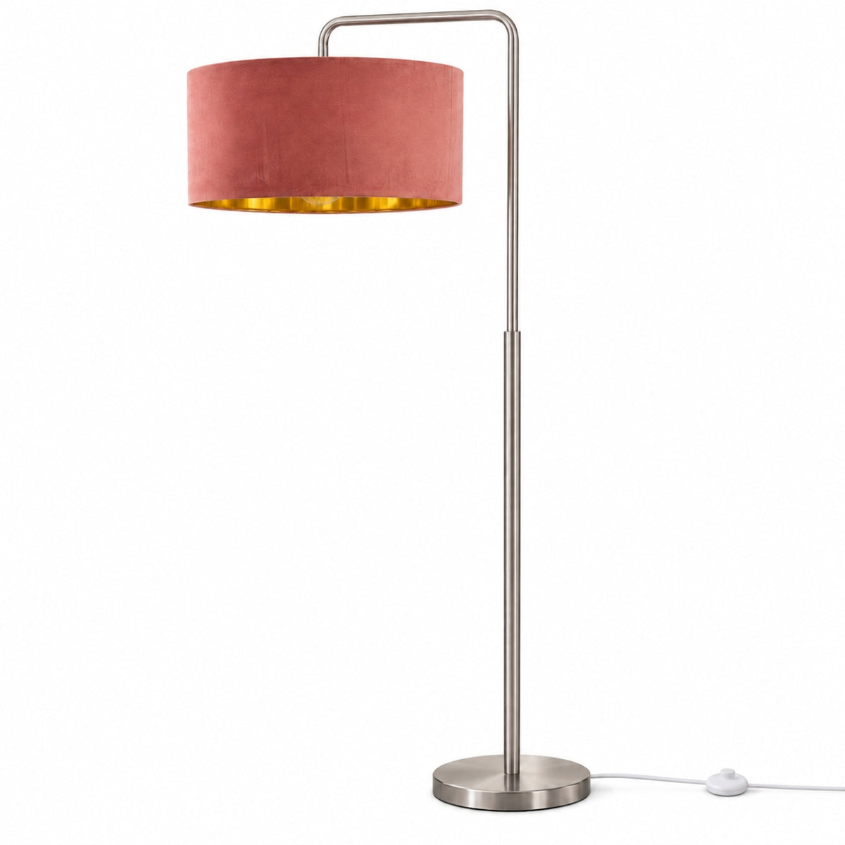 CGC Kyra Brushed Nickel Angled Floor Lamp with Large 45cm Velvet Lampshade
