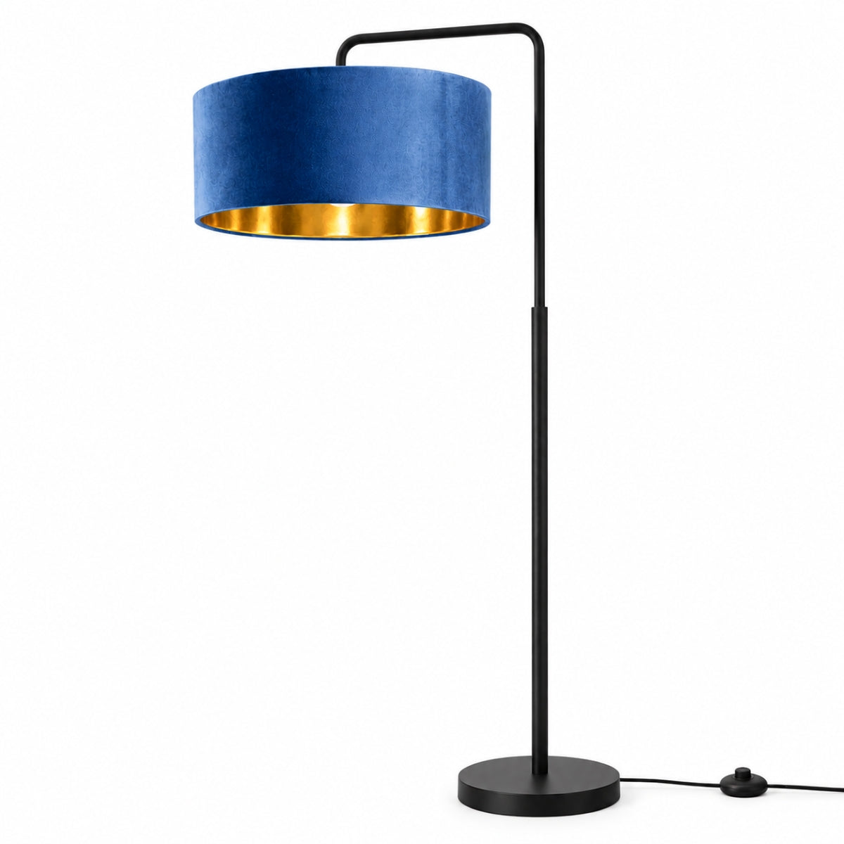 CGC Kyra Black Angled Floor Lamp with Large 45cm Velvet Lampshade